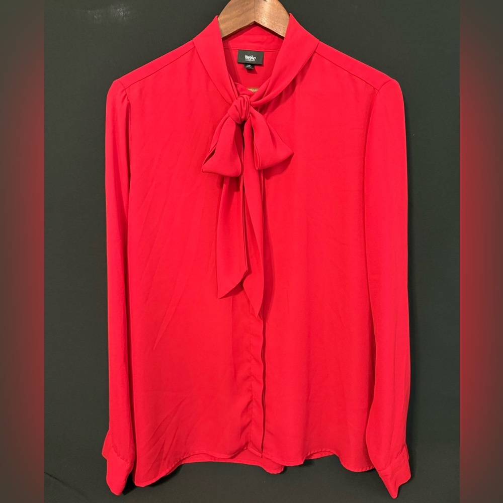 Mossimo Women's Red Bow Tie Long Sleeve Blouse Size Large